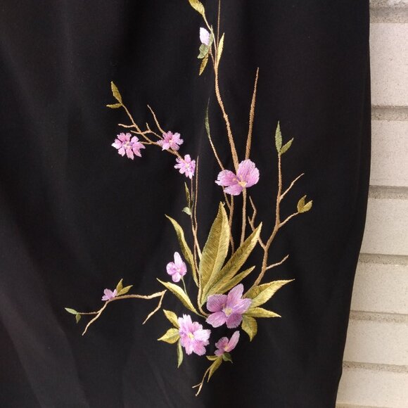 Vintage Chiffon Layered Dress Black Embroidered Flowers Flounce Sleeve Size 16W - Picture 4 of 12